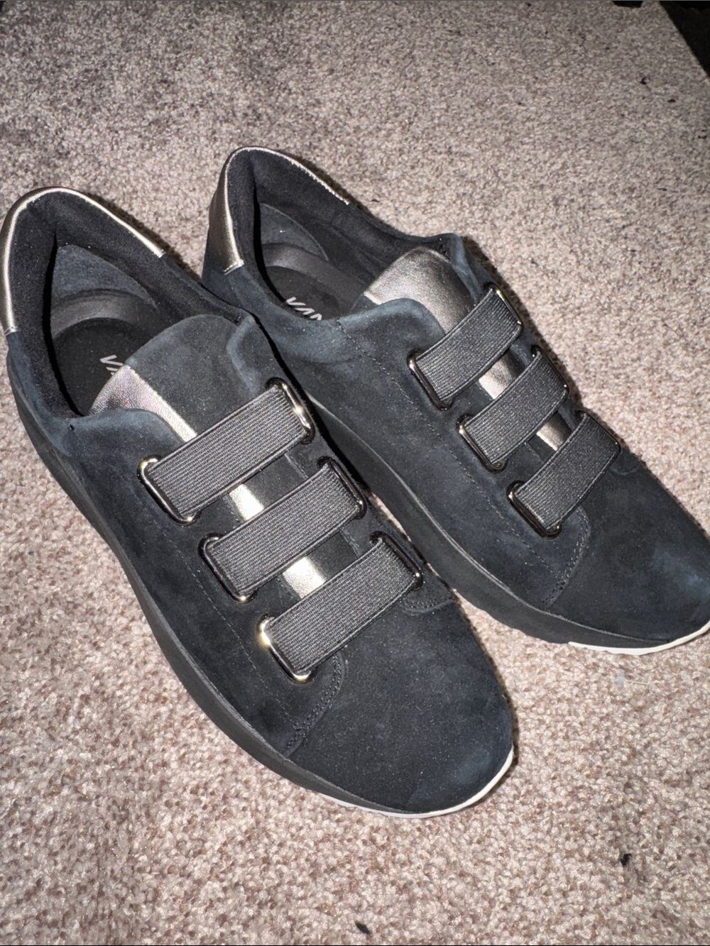 Women’s Vaneli sport Black Suede Athletic Casual Sneakers with Metallic Accent